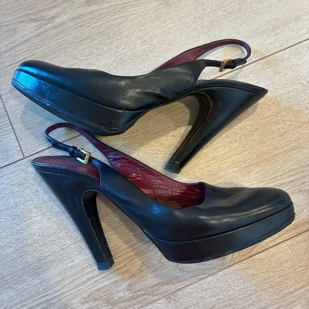 Prada Vintage Leather Women’s Slingback Platform Pumps Heels Black Size 39/9 US - Picture 2 of 12